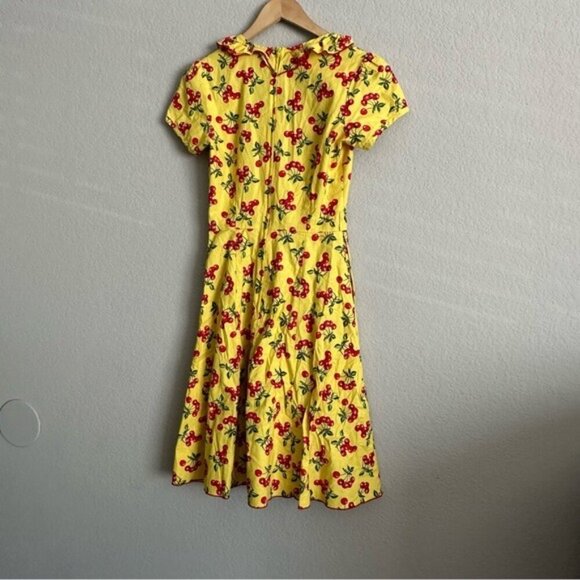 Bernie Dexter Yellow Cherry Print Dress Small - 1940s Retro Rockabilly Pin-Up - Picture 5 of 14